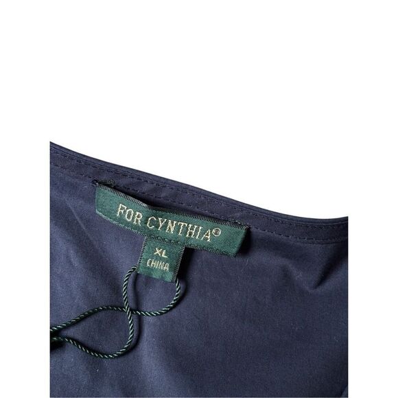 NEW FOR CYNTHIA Knee Length Dress size XL Navy Blue Puff Sleeve V-neck Embroider - Picture 4 of 11